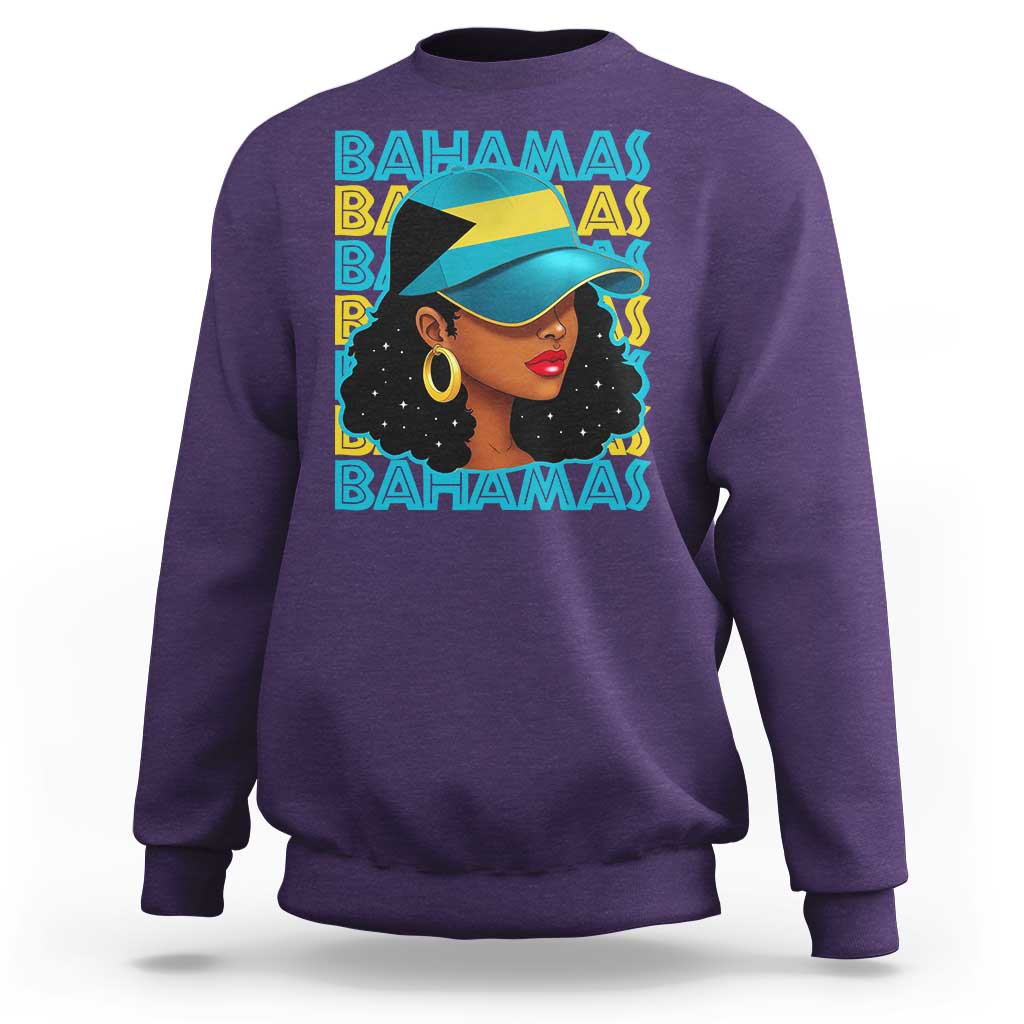 Bahamian Girl Sweatshirt Melanin Afro Messy Bun Black Woman Bahamas Flag - Wonder Print Shop