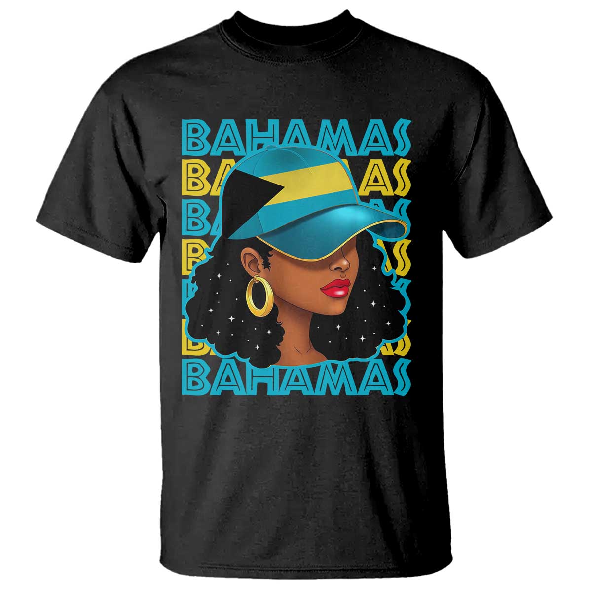 Bahamian Girl T Shirt Melanin Afro Messy Bun Black Woman Bahamas Flag - Wonder Print Shop
