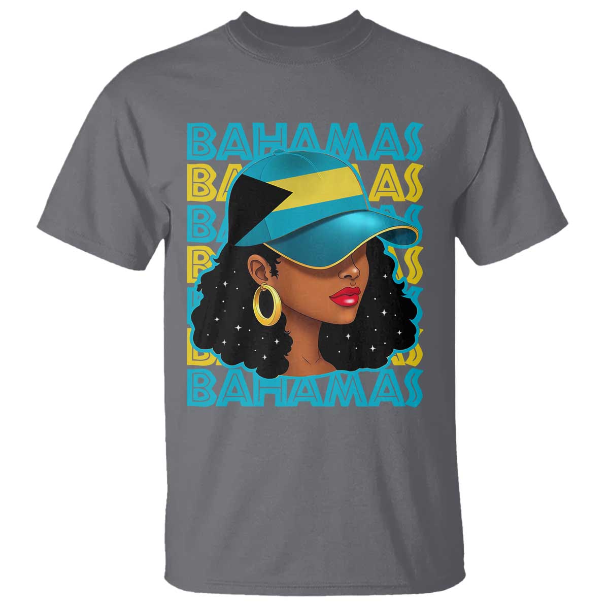 Bahamian Girl T Shirt Melanin Afro Messy Bun Black Woman Bahamas Flag - Wonder Print Shop
