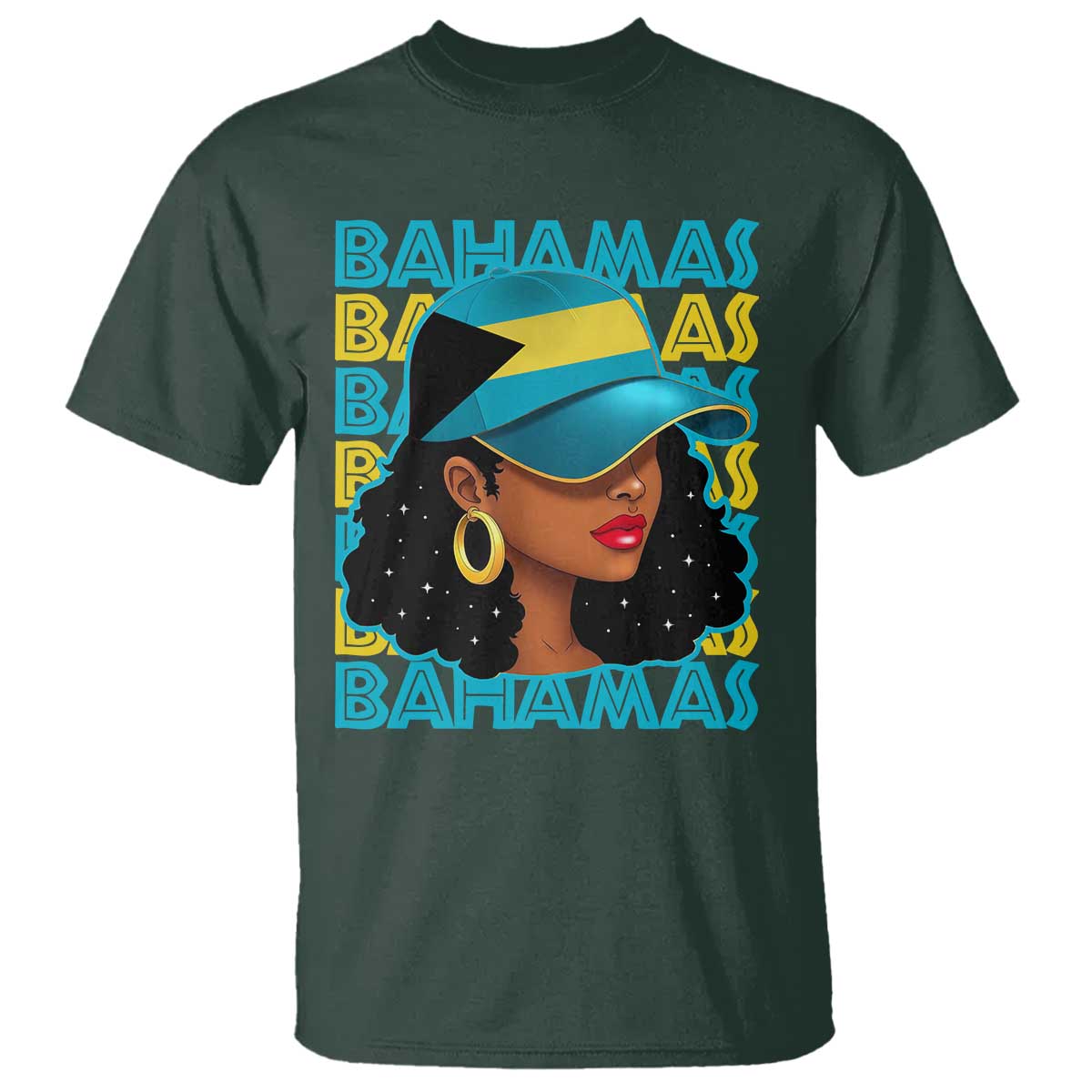 Bahamian Girl T Shirt Melanin Afro Messy Bun Black Woman Bahamas Flag - Wonder Print Shop