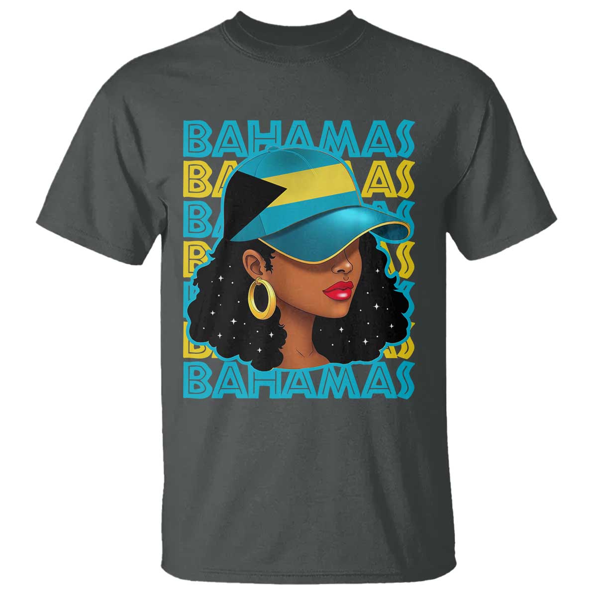 Bahamian Girl T Shirt Melanin Afro Messy Bun Black Woman Bahamas Flag - Wonder Print Shop