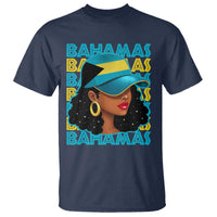 Bahamian Girl T Shirt Melanin Afro Messy Bun Black Woman Bahamas Flag - Wonder Print Shop