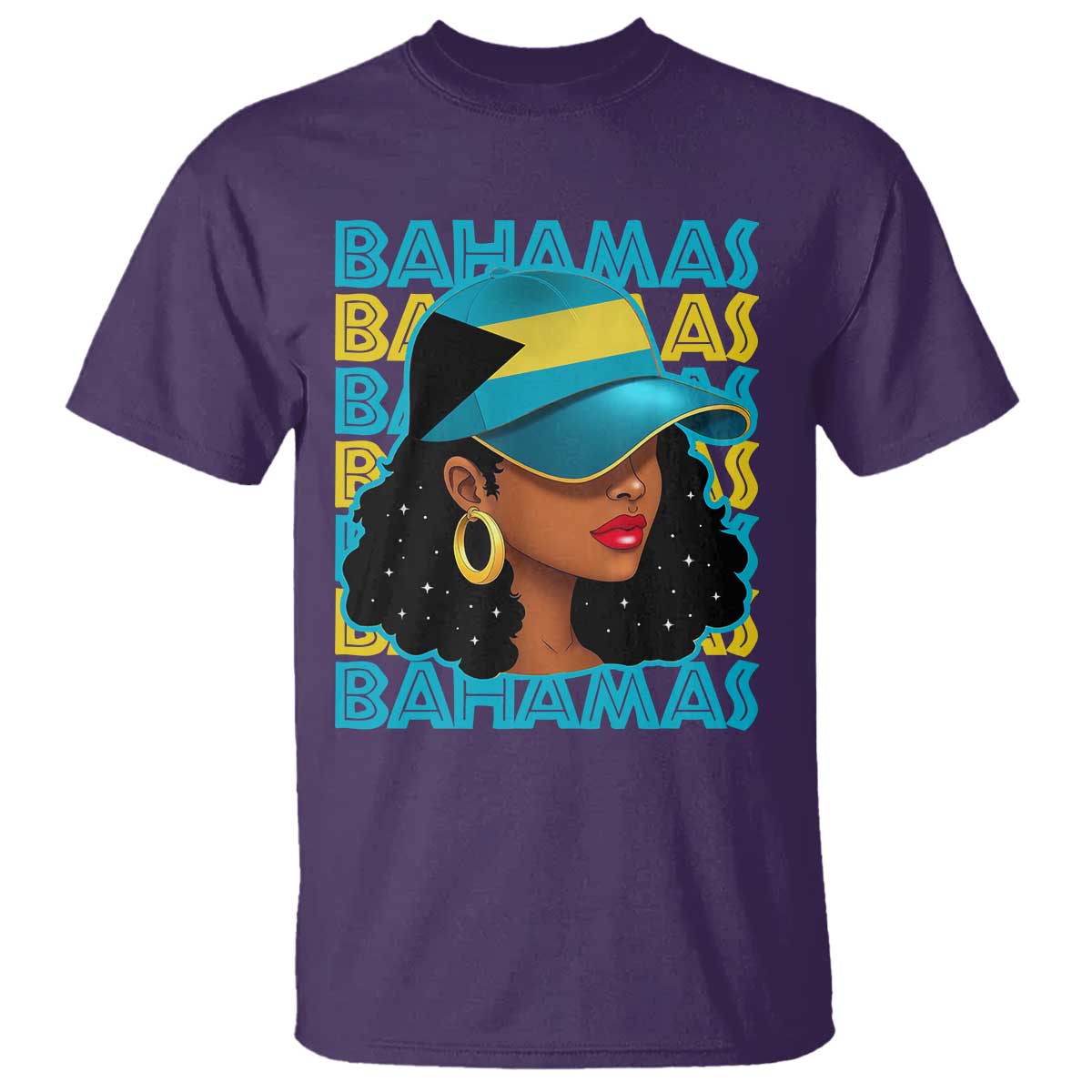 Bahamian Girl T Shirt Melanin Afro Messy Bun Black Woman Bahamas Flag - Wonder Print Shop