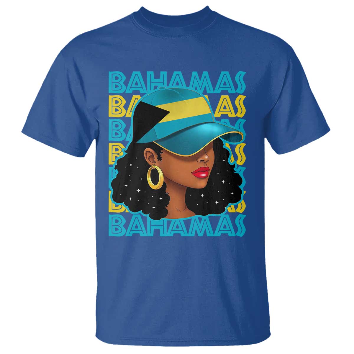 Bahamian Girl T Shirt Melanin Afro Messy Bun Black Woman Bahamas Flag - Wonder Print Shop