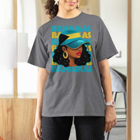 Bahamian Girl T Shirt For Women Melanin Afro Messy Bun Black Woman Bahamas Flag - Wonder Print Shop