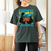 Bahamian Girl T Shirt For Women Melanin Afro Messy Bun Black Woman Bahamas Flag - Wonder Print Shop