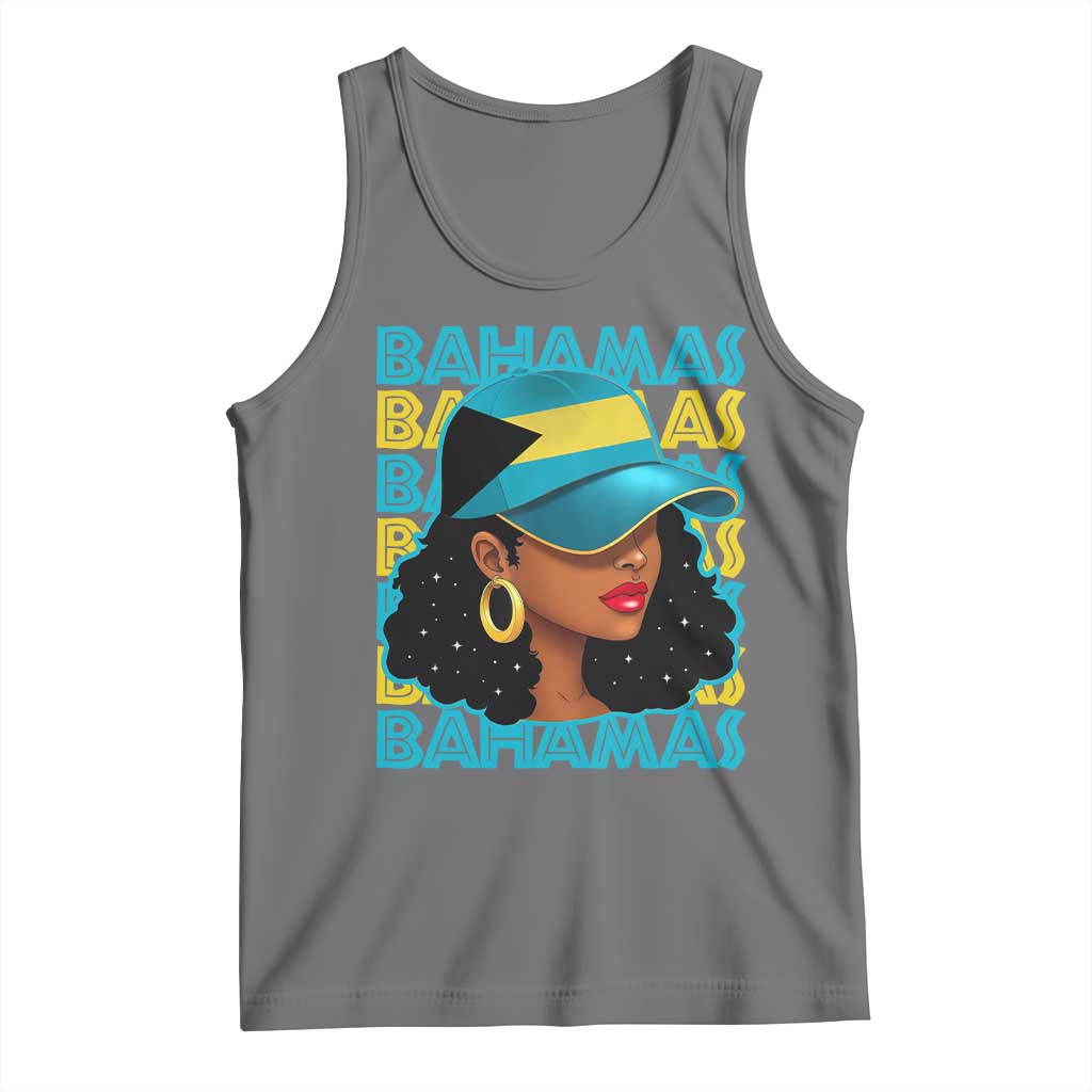 Bahamian Girl Tank Top Melanin Afro Messy Bun Black Woman Bahamas Flag - Wonder Print Shop