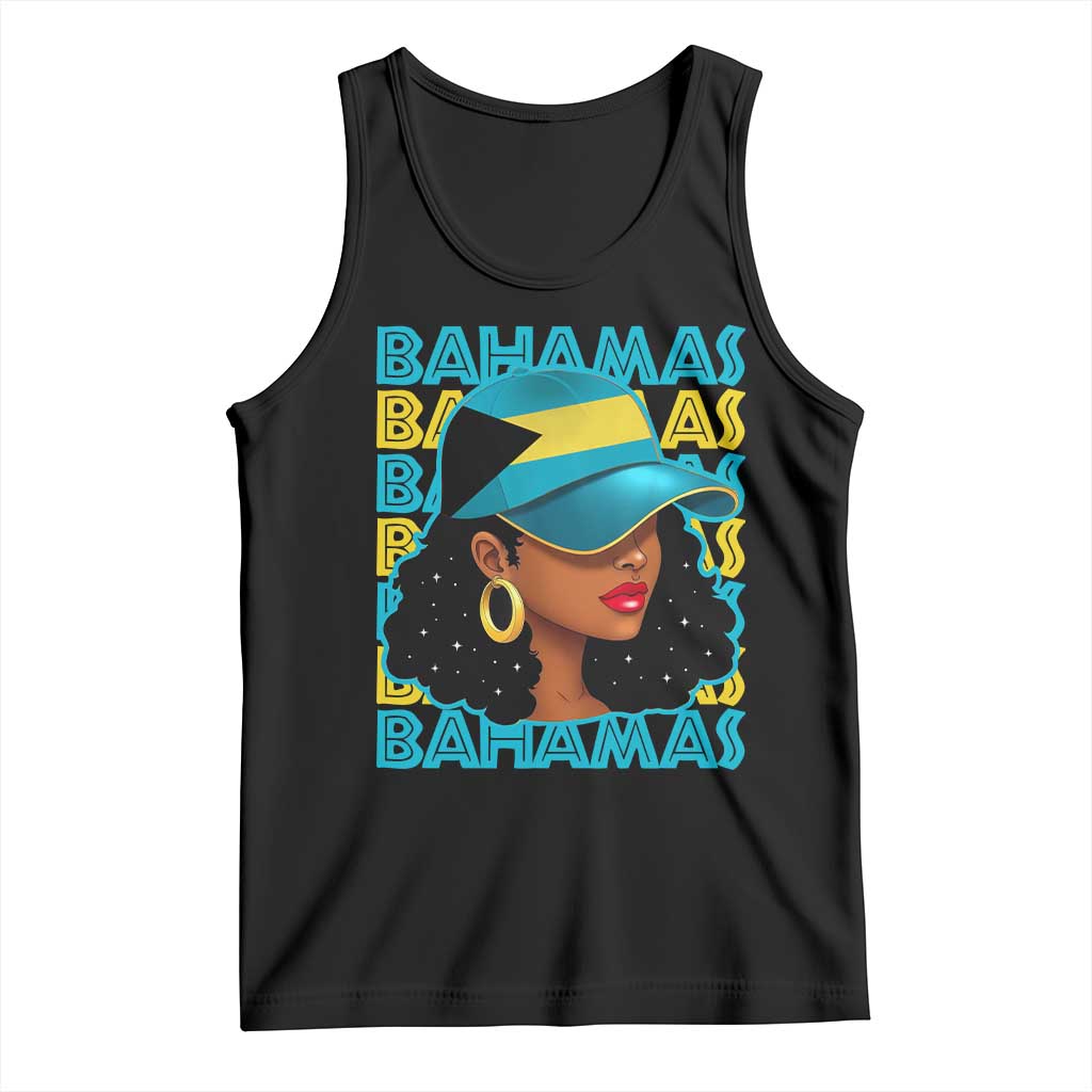 Bahamian Girl Tank Top Melanin Afro Messy Bun Black Woman Bahamas Flag - Wonder Print Shop