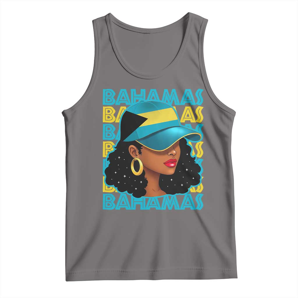 Bahamian Girl Tank Top Melanin Afro Messy Bun Black Woman Bahamas Flag - Wonder Print Shop