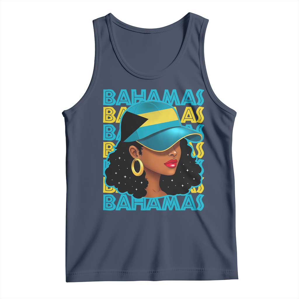 Bahamian Girl Tank Top Melanin Afro Messy Bun Black Woman Bahamas Flag - Wonder Print Shop