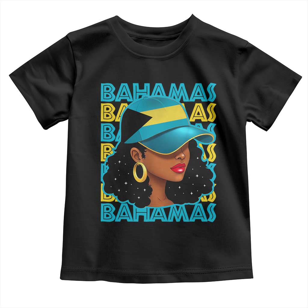 Bahamian Girl Toddler T Shirt Melanin Afro Messy Bun Black Woman Bahamas Flag - Wonder Print Shop