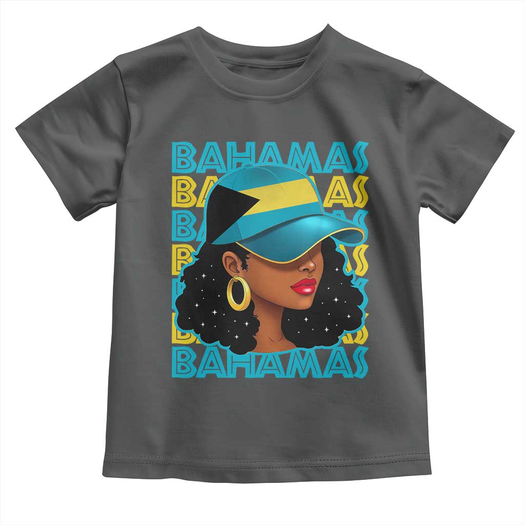 Bahamian Girl Toddler T Shirt Melanin Afro Messy Bun Black Woman Bahamas Flag - Wonder Print Shop