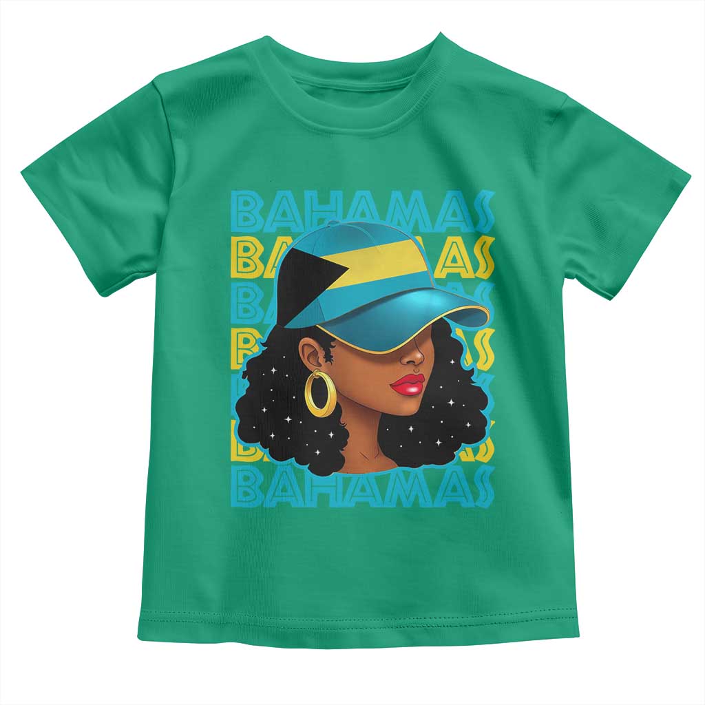 Bahamian Girl Toddler T Shirt Melanin Afro Messy Bun Black Woman Bahamas Flag - Wonder Print Shop
