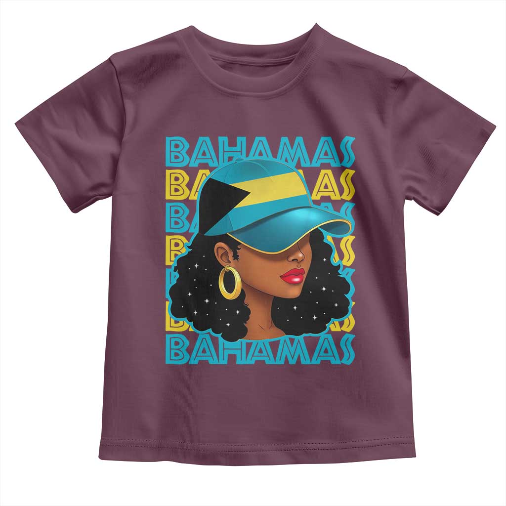 Bahamian Girl Toddler T Shirt Melanin Afro Messy Bun Black Woman Bahamas Flag - Wonder Print Shop