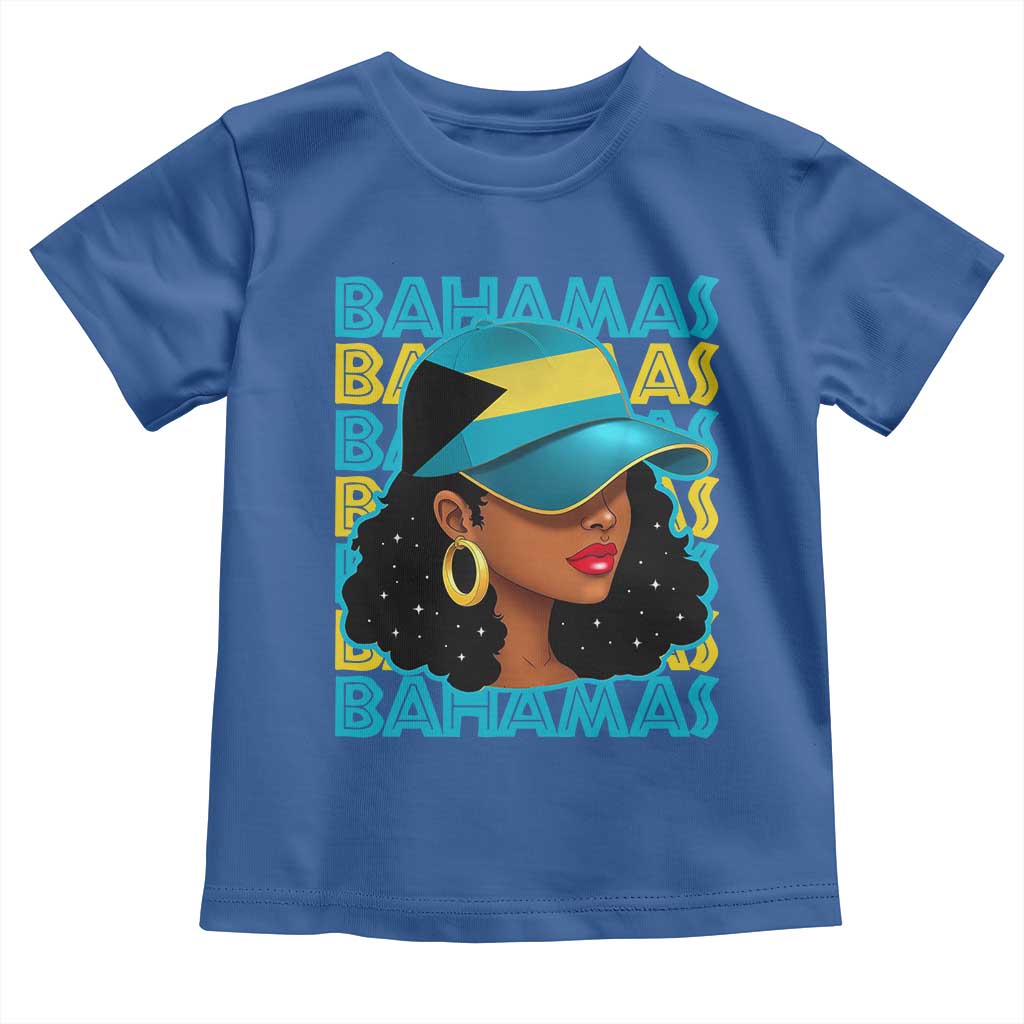 Bahamian Girl Toddler T Shirt Melanin Afro Messy Bun Black Woman Bahamas Flag - Wonder Print Shop