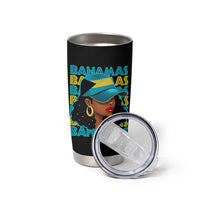 Bahamian Girl Tumbler Cup Melanin Afro Messy Bun Black Woman Bahamas Flag - Wonder Print Shop