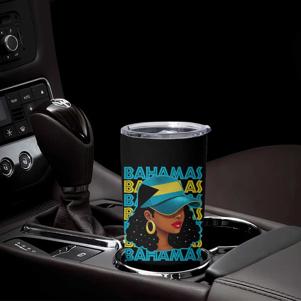 Bahamian Girl Tumbler Cup Melanin Afro Messy Bun Black Woman Bahamas Flag - Wonder Print Shop
