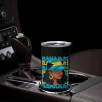 Bahamian Girl Tumbler Cup Melanin Afro Messy Bun Black Woman Bahamas Flag - Wonder Print Shop