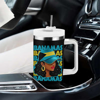 Bahamian Girl Tumbler With Handle Melanin Afro Messy Bun Black Woman Bahamas Flag - Wonder Print Shop