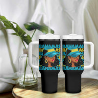Bahamian Girl Tumbler With Handle Melanin Afro Messy Bun Black Woman Bahamas Flag - Wonder Print Shop