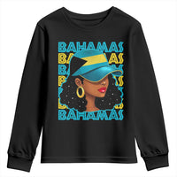 Bahamian Girl Youth Sweatshirt Melanin Afro Messy Bun Black Woman Bahamas Flag - Wonder Print Shop