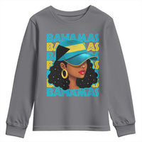 Bahamian Girl Youth Sweatshirt Melanin Afro Messy Bun Black Woman Bahamas Flag - Wonder Print Shop