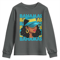 Bahamian Girl Youth Sweatshirt Melanin Afro Messy Bun Black Woman Bahamas Flag - Wonder Print Shop