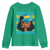 Bahamian Girl Youth Sweatshirt Melanin Afro Messy Bun Black Woman Bahamas Flag - Wonder Print Shop