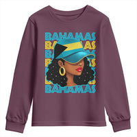 Bahamian Girl Youth Sweatshirt Melanin Afro Messy Bun Black Woman Bahamas Flag - Wonder Print Shop