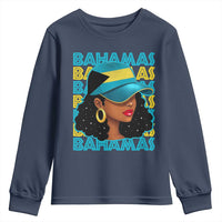 Bahamian Girl Youth Sweatshirt Melanin Afro Messy Bun Black Woman Bahamas Flag - Wonder Print Shop
