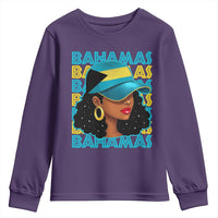 Bahamian Girl Youth Sweatshirt Melanin Afro Messy Bun Black Woman Bahamas Flag - Wonder Print Shop