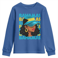 Bahamian Girl Youth Sweatshirt Melanin Afro Messy Bun Black Woman Bahamas Flag - Wonder Print Shop