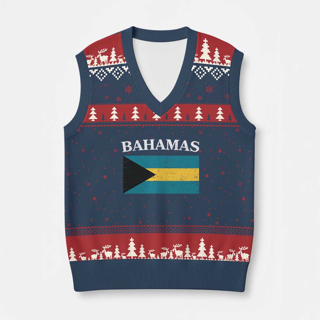 Bahamas Flag V-Neck Knit Sweater Vest Retro Vintage Bahamian Gifts - Wonder Print Shop