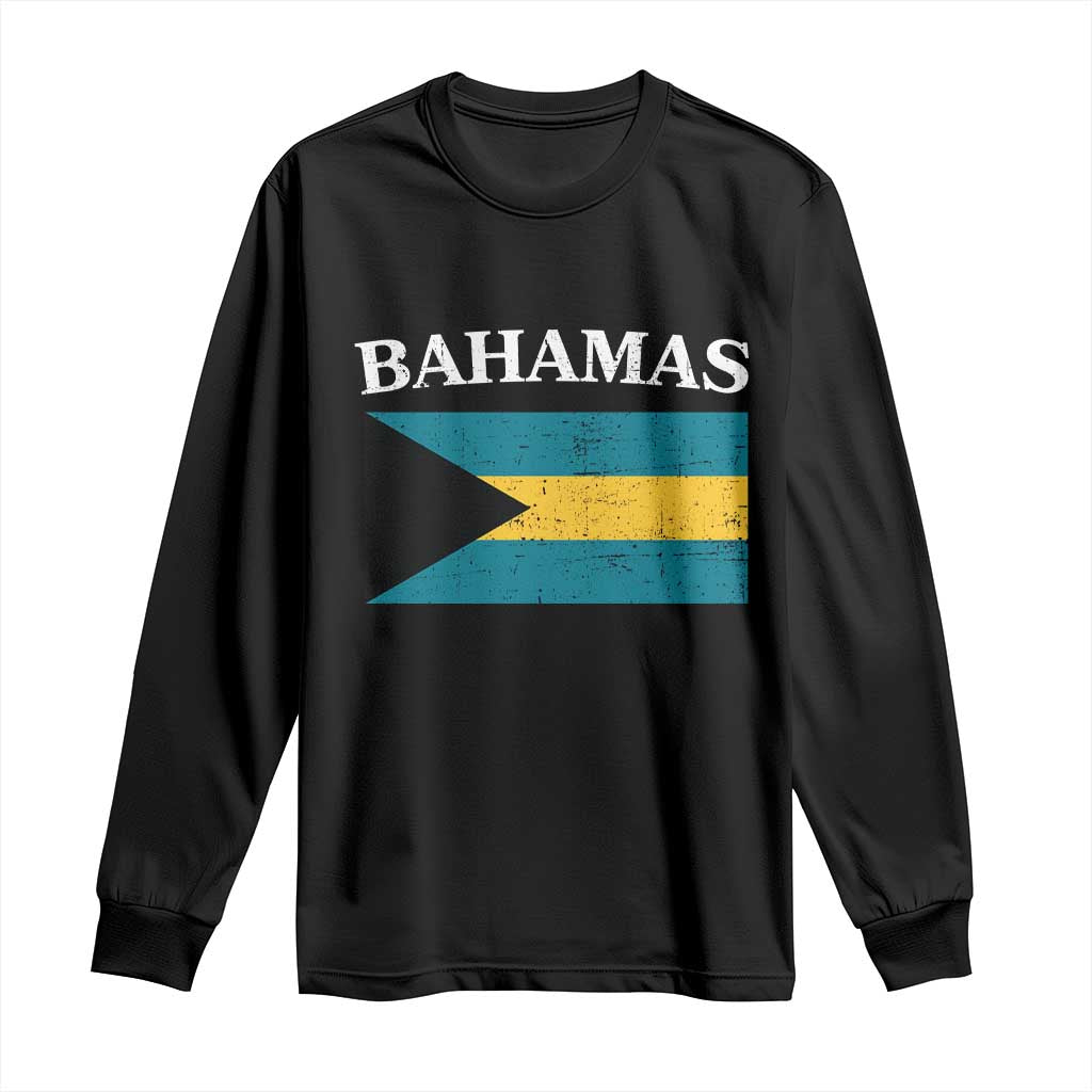 Bahamas Flag Long Sleeve Shirt Retro Vintage Bahamian Gifts - Wonder Print Shop