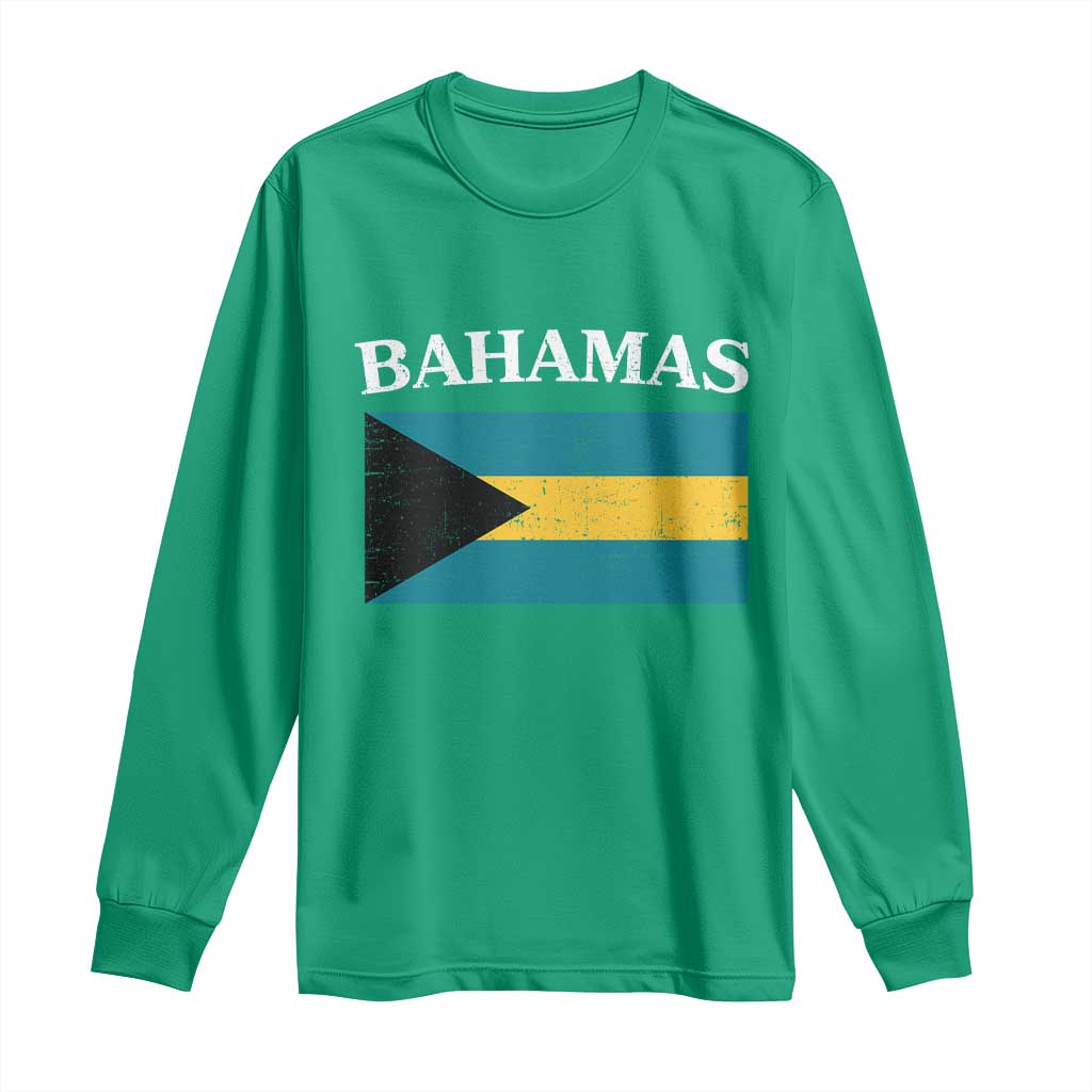 Bahamas Flag Long Sleeve Shirt Retro Vintage Bahamian Gifts - Wonder Print Shop