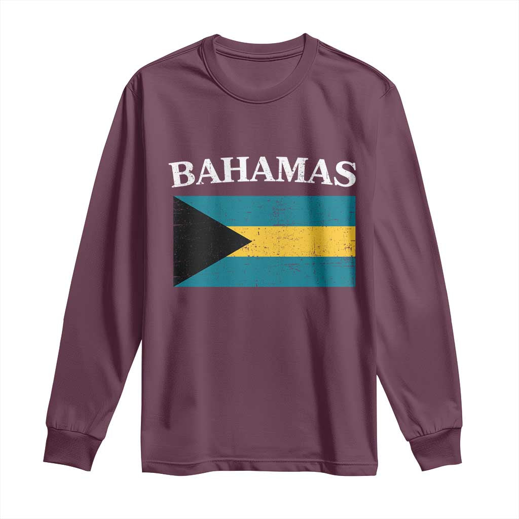Bahamas Flag Long Sleeve Shirt Retro Vintage Bahamian Gifts - Wonder Print Shop