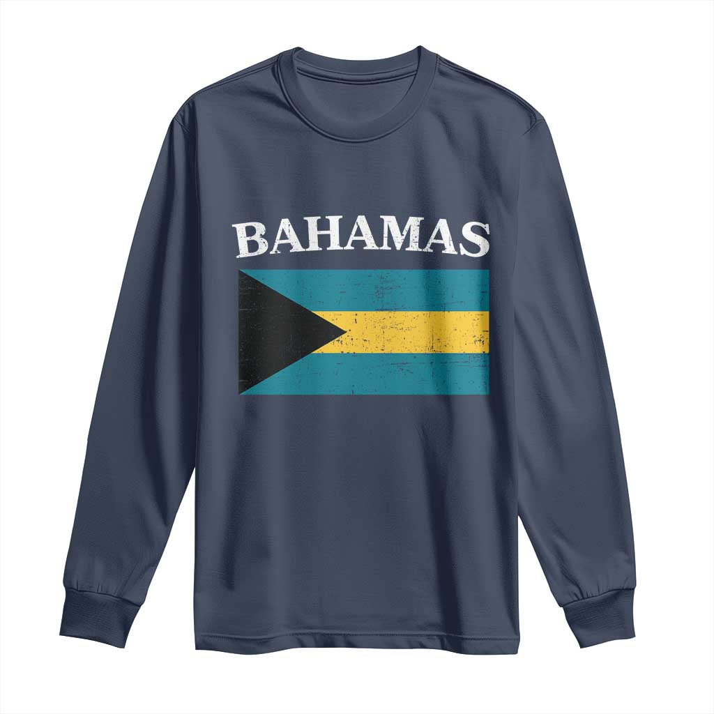 Bahamas Flag Long Sleeve Shirt Retro Vintage Bahamian Gifts - Wonder Print Shop
