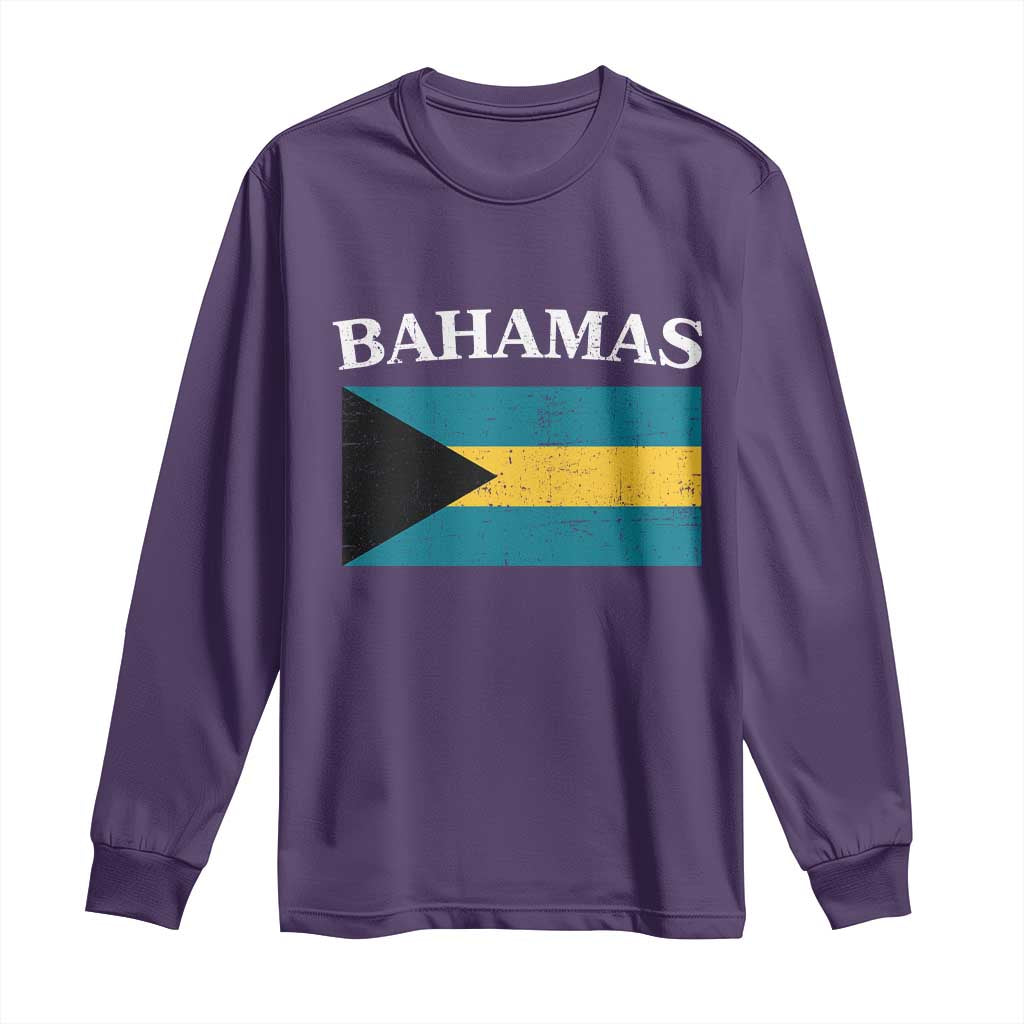 Bahamas Flag Long Sleeve Shirt Retro Vintage Bahamian Gifts - Wonder Print Shop