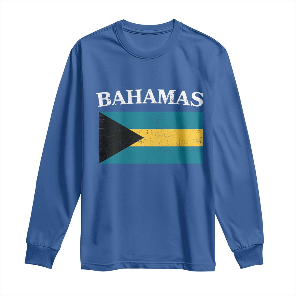 Bahamas Flag Long Sleeve Shirt Retro Vintage Bahamian Gifts - Wonder Print Shop