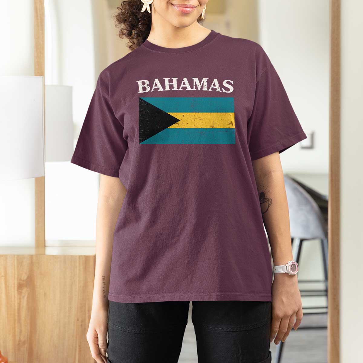 Bahamas Flag T Shirt For Women Retro Vintage Bahamian Gifts - Wonder Print Shop