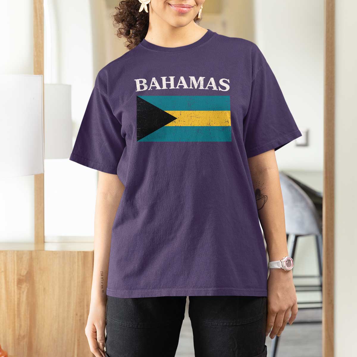 Bahamas Flag T Shirt For Women Retro Vintage Bahamian Gifts - Wonder Print Shop