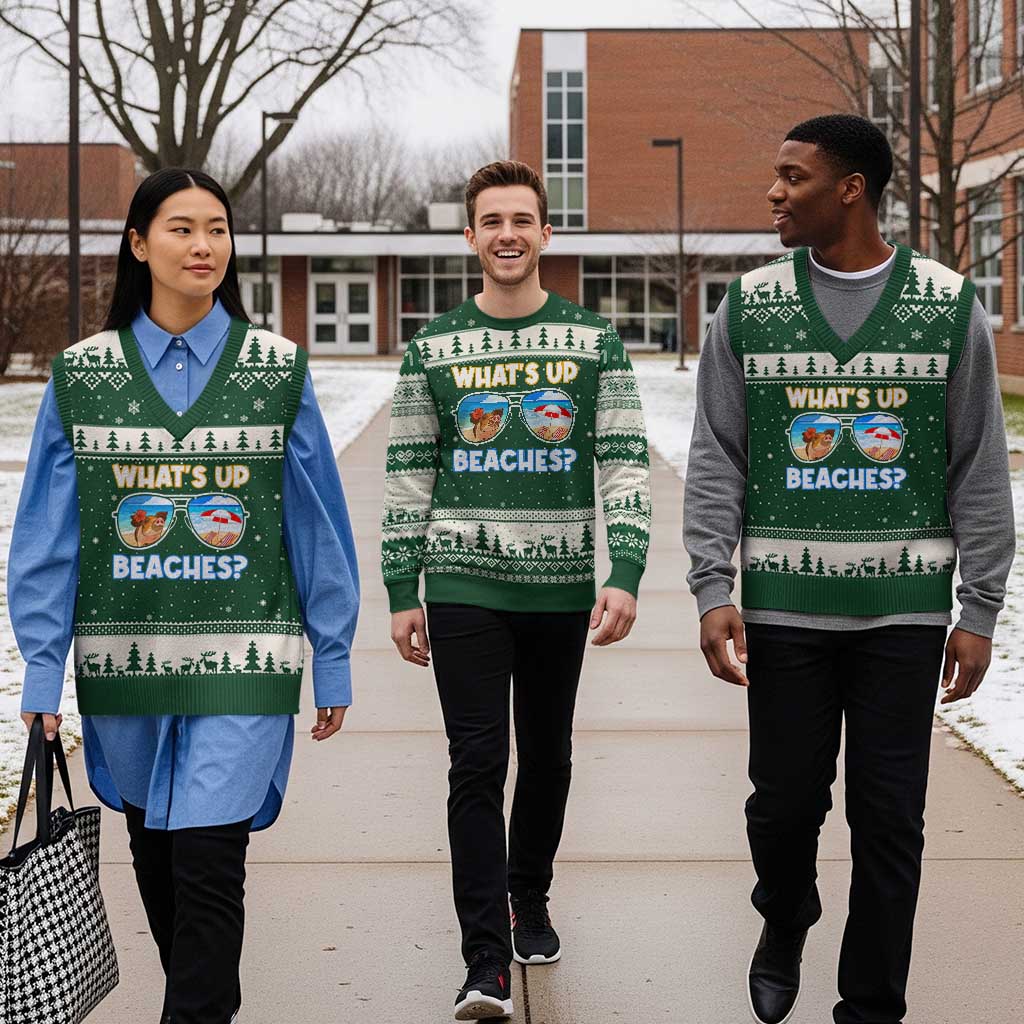 Bahamas Swimming Pigs V-Neck Knit Sweater Vest Pig Swim Caribbean Beach Summer Vacation - Wonder Print Shop