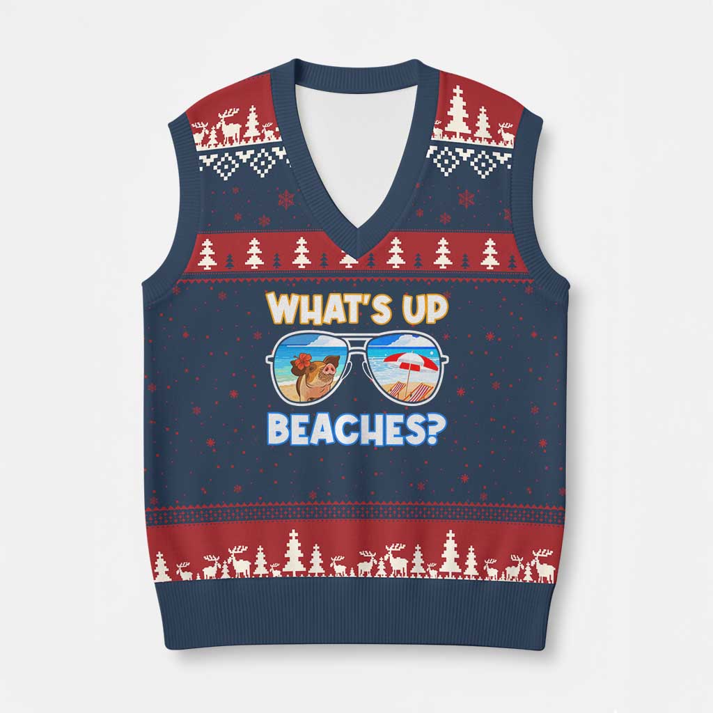 Bahamas Swimming Pigs V-Neck Knit Sweater Vest Pig Swim Caribbean Beach Summer Vacation - Wonder Print Shop