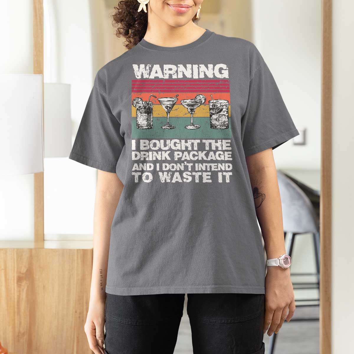 Funny Cruise T Shirt For Women Warning I Bought The Drink Package Retro Vintage - Wonder Print Shop