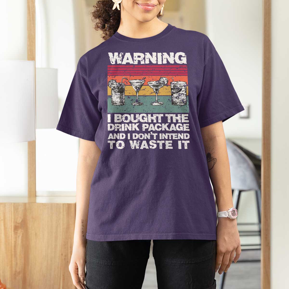 Funny Cruise T Shirt For Women Warning I Bought The Drink Package Retro Vintage - Wonder Print Shop