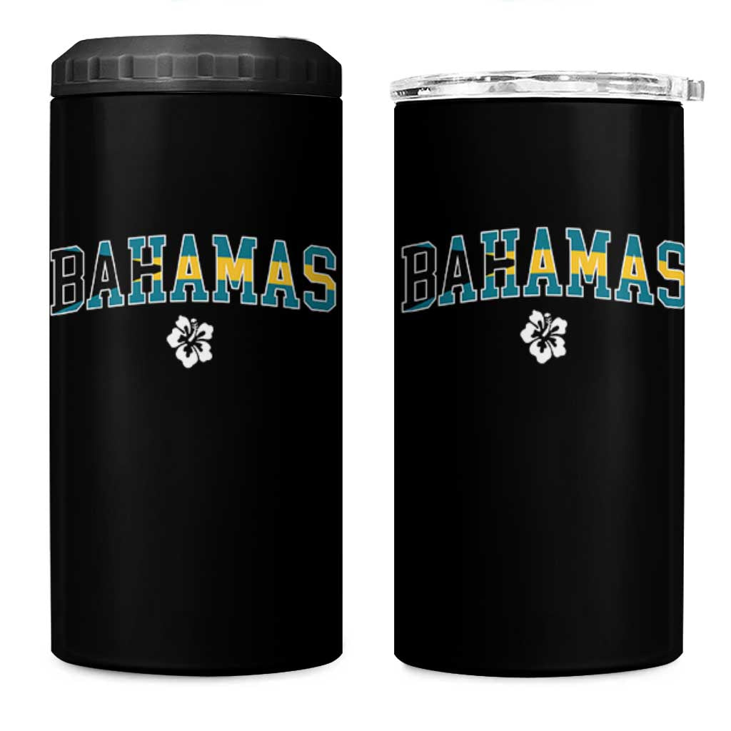 Bahamas Flag 4 in 1 Can Cooler Tumbler Caribbean Hibiscus Flower Beach Summer Vacation - Wonder Print Shop