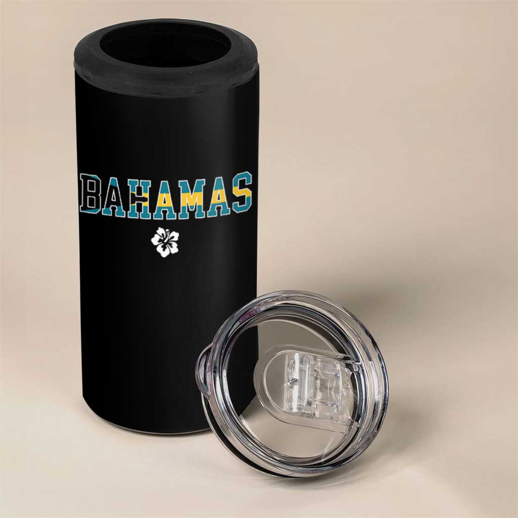 Bahamas Flag 4 in 1 Can Cooler Tumbler Caribbean Hibiscus Flower Beach Summer Vacation - Wonder Print Shop