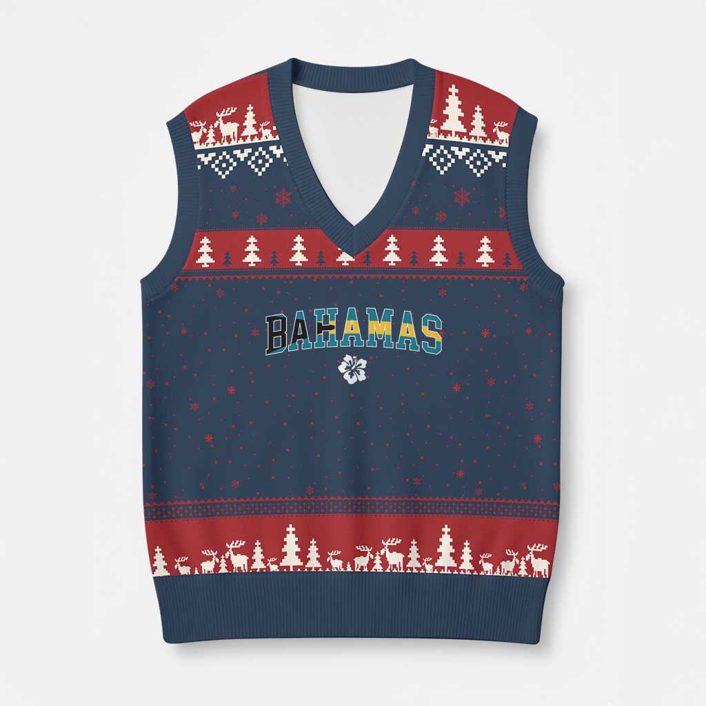 Bahamas Flag V-Neck Knit Sweater Vest Caribbean Hibiscus Flower Beach Summer Vacation - Wonder Print Shop
