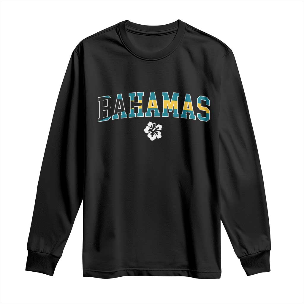 Bahamas Flag Long Sleeve Shirt Caribbean Hibiscus Flower Beach Summer Vacation - Wonder Print Shop