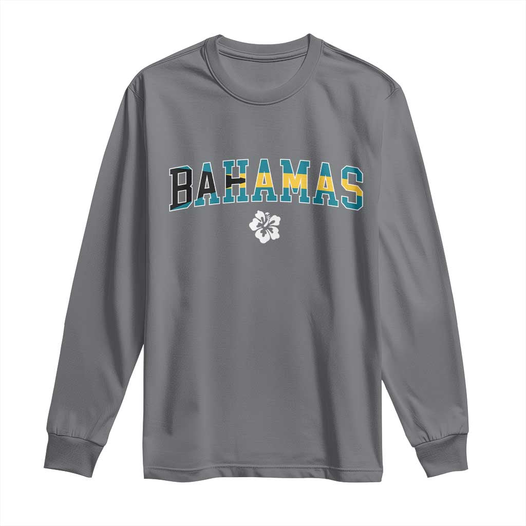 Bahamas Flag Long Sleeve Shirt Caribbean Hibiscus Flower Beach Summer Vacation - Wonder Print Shop